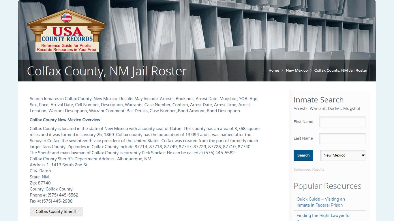 Colfax County, NM Jail Roster | Name Search